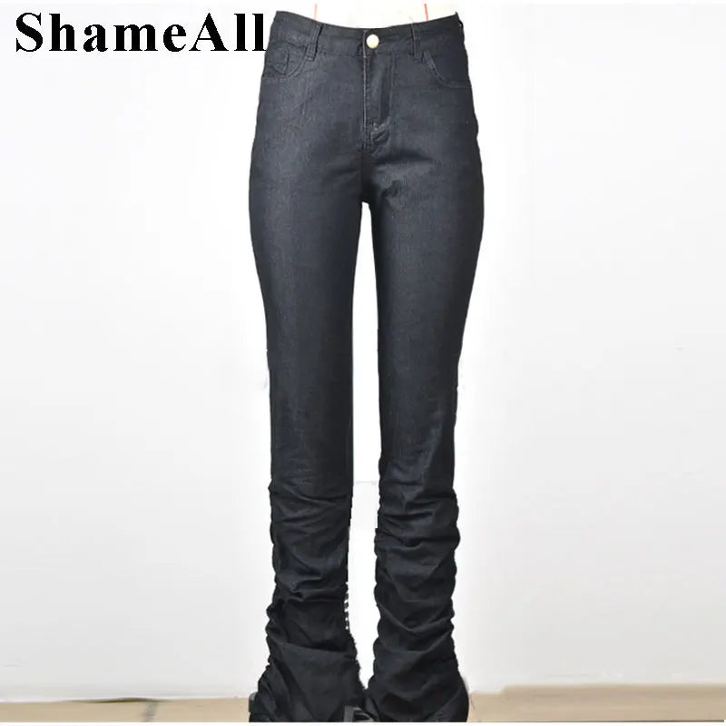 Plus Size Europe Style Stacked Flare Jeans Mom 3xl Streetwear Sexy Slim Fit Trendy Bell-bottom Denim Pants Vintage Trousers FZwear