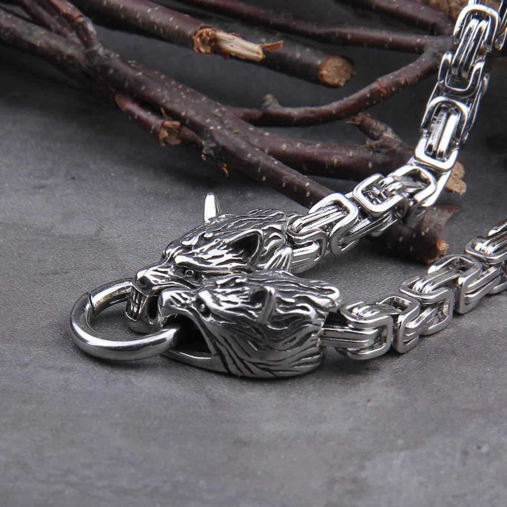 Stainless Steel Viking Goat Head Square-link Chain with Round Clasp without Pendant with wooden box as christmas gift FZwear