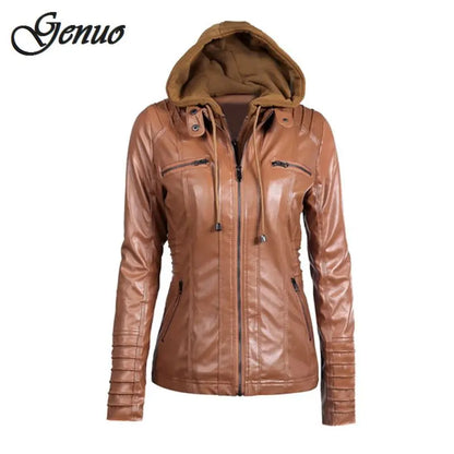 FZ Women's Faux Leather PU Hooded Jacket - FZwear