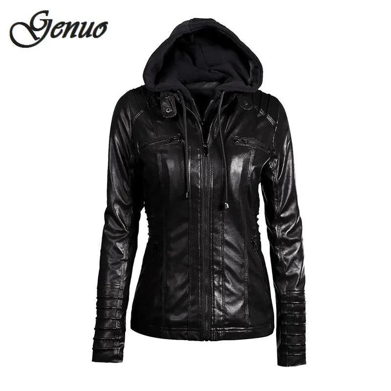 FZ Women's Faux Leather PU Hooded Jacket - FZwear