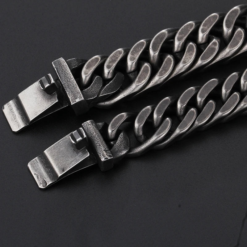 FZ Vintage Black Stainless Steel  Rhombus Thick Chain Link Bracelet - FZwear