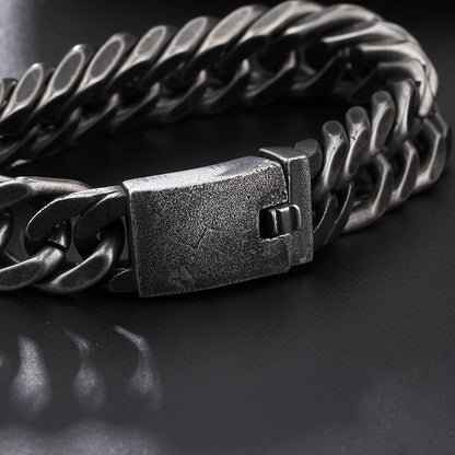 FZ Vintage Black Stainless Steel  Rhombus Thick Chain Link Bracelet - FZwear