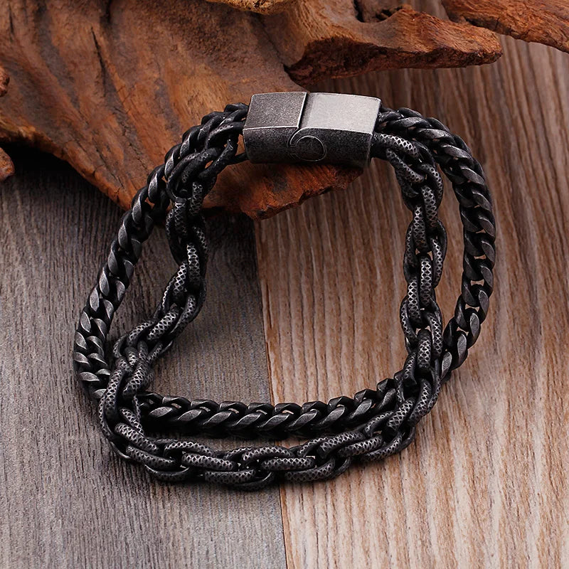 FZ Double Chain Link Stainless Steel Vintage Magnet Clasp Bracelet - FZwear