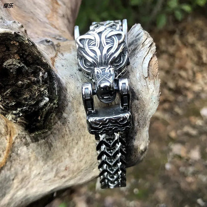 HX New Nordic Titanium Steel Bracelet Retro Personality Viking Wolf Head Bracelet Men's Fashion Trend Jewelry FZwear