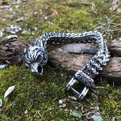 HX New Nordic Titanium Steel Bracelet Retro Personality Viking Wolf Head Bracelet Men's Fashion Trend Jewelry FZwear