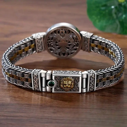 HX Silver Color Round Lion King Tangcao Bracelet Men's Trendy Retro Domineering Versatile Personalized Braided Women Jewelry FZwear