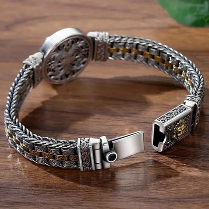 HX Silver Color Round Lion King Tangcao Bracelet Men's Trendy Retro Domineering Versatile Personalized Braided Women Jewelry FZwear