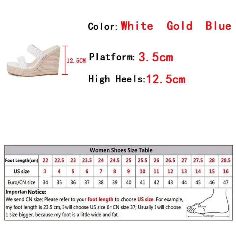 2024 New Wedges Shoes For Women Slippers Fashion Handmade Straw Rope Weave Thick Bottom Platform High Heels Sexy Golden Sandals FZwear