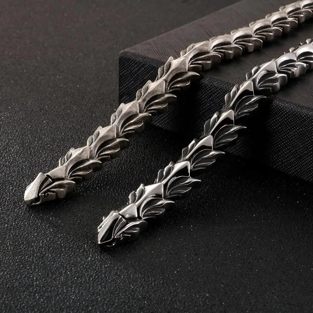 FZ 17mm Wide Dragon Chain Stainless Steel Ancient Silver Bracelet - FZwear