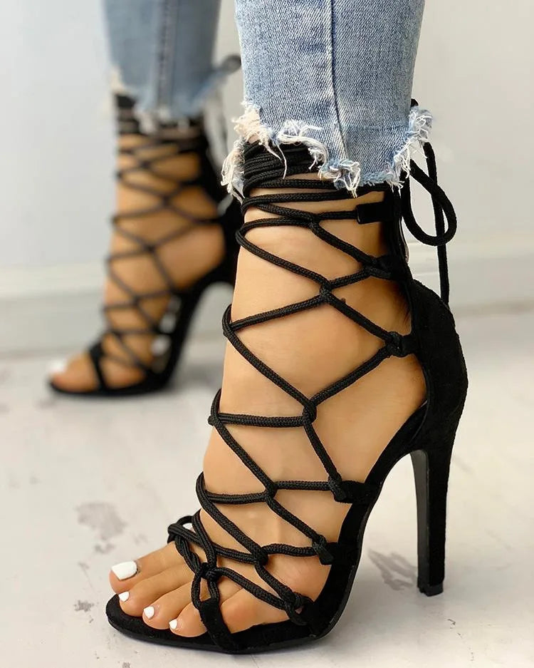 Large Size Beige Heeled Sandals shoes 2024 Women's High Heels Female Shoe Flat Summer Shoes Woman Sizes Black Sale For Ladies - FZwear