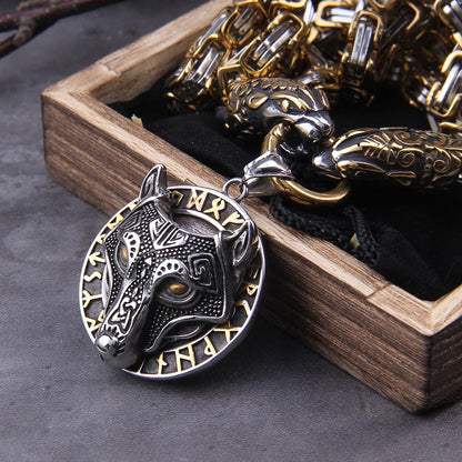 Never Fade Men stainless steel Wolf head norse viking amulet thor hammer pendant necklace viking king chain FZwear