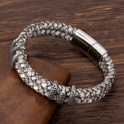 FZ Gothic Vintage Gray Braided Genuine Leather Dragon Claw Bracelet - FZwear