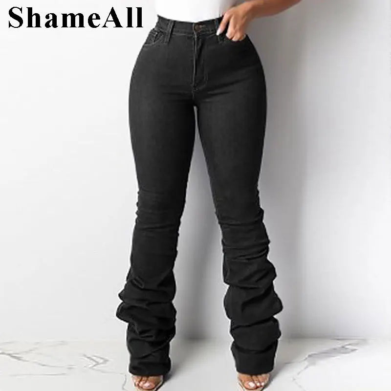 Plus Size Europe Style Stacked Flare Jeans Mom 3xl Streetwear Sexy Slim Fit Trendy Bell-bottom Denim Pants Vintage Trousers FZwear