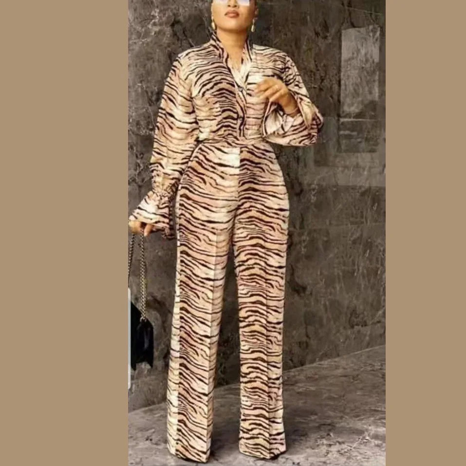 FZ Women's African Print Causal Fashion Elegant 2 Pieces Pants Suit - FZwear