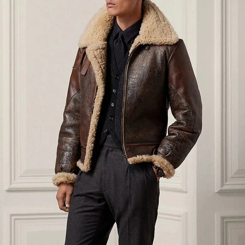 High quality fur integrated men's jacket  winter new product thickened warm leather Sheepskin aviator jacket for men FZwear