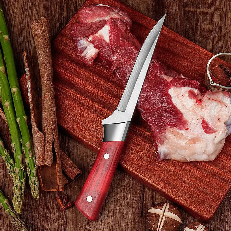 Household Meat Cleaver Kitchen Slicing Knife Red Handle Butcher's Boning Knife Stainless Steel Sharp Fruit Peeling Knife BBQ FZwear