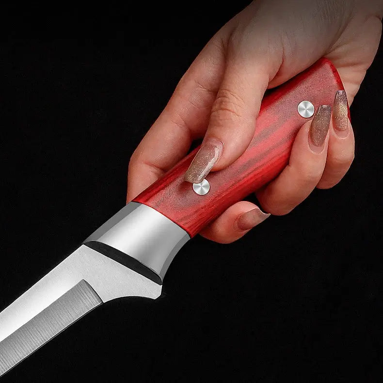 Household Meat Cleaver Kitchen Slicing Knife Red Handle Butcher's Boning Knife Stainless Steel Sharp Fruit Peeling Knife BBQ FZwear