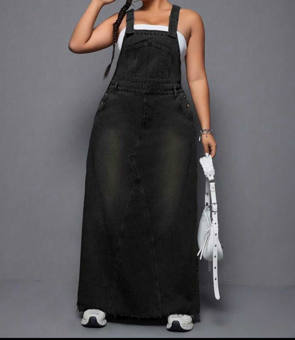 FZ Women's Plus Size Loose Fit Overall Washed Denim Dress