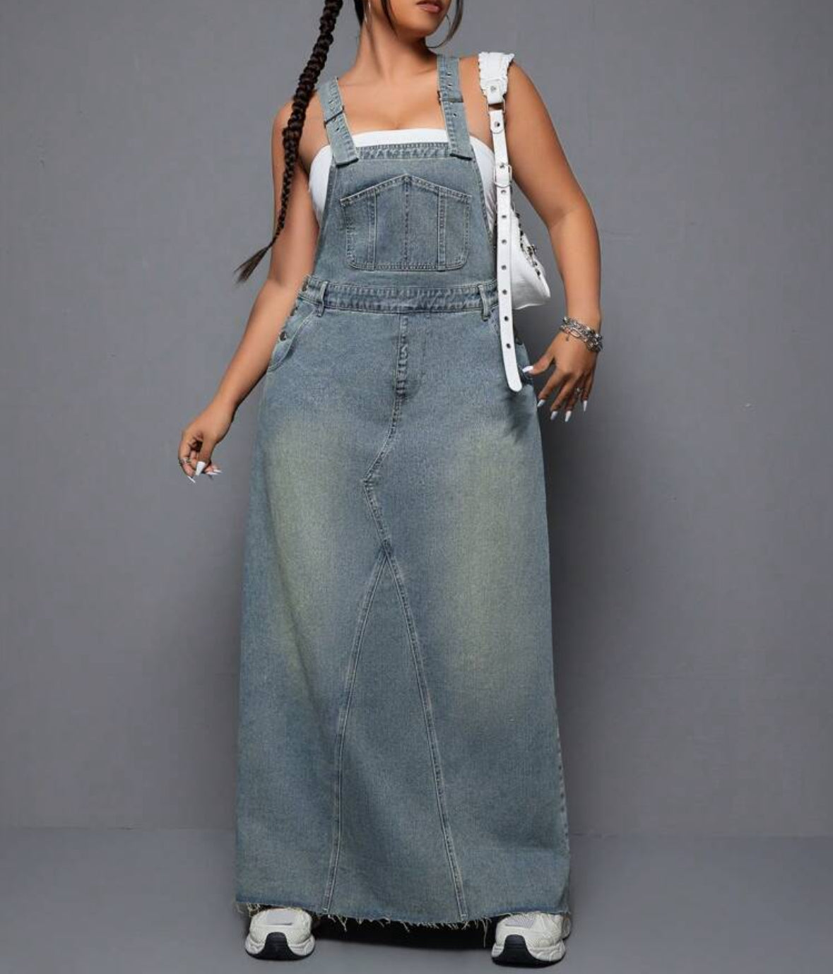 FZ Women's Plus Size Loose Fit Overall Washed Denim Dress