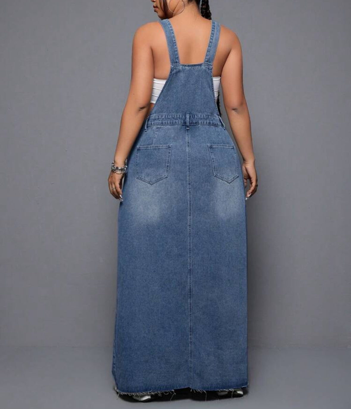 FZ Women's Plus Size Loose Fit Overall Washed Denim Dress