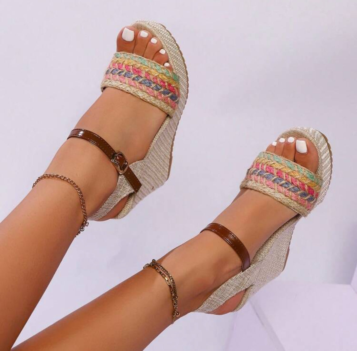 FZ Women's Platform Strap Minimalist Style High Heel Slip-On Wedge Shoes