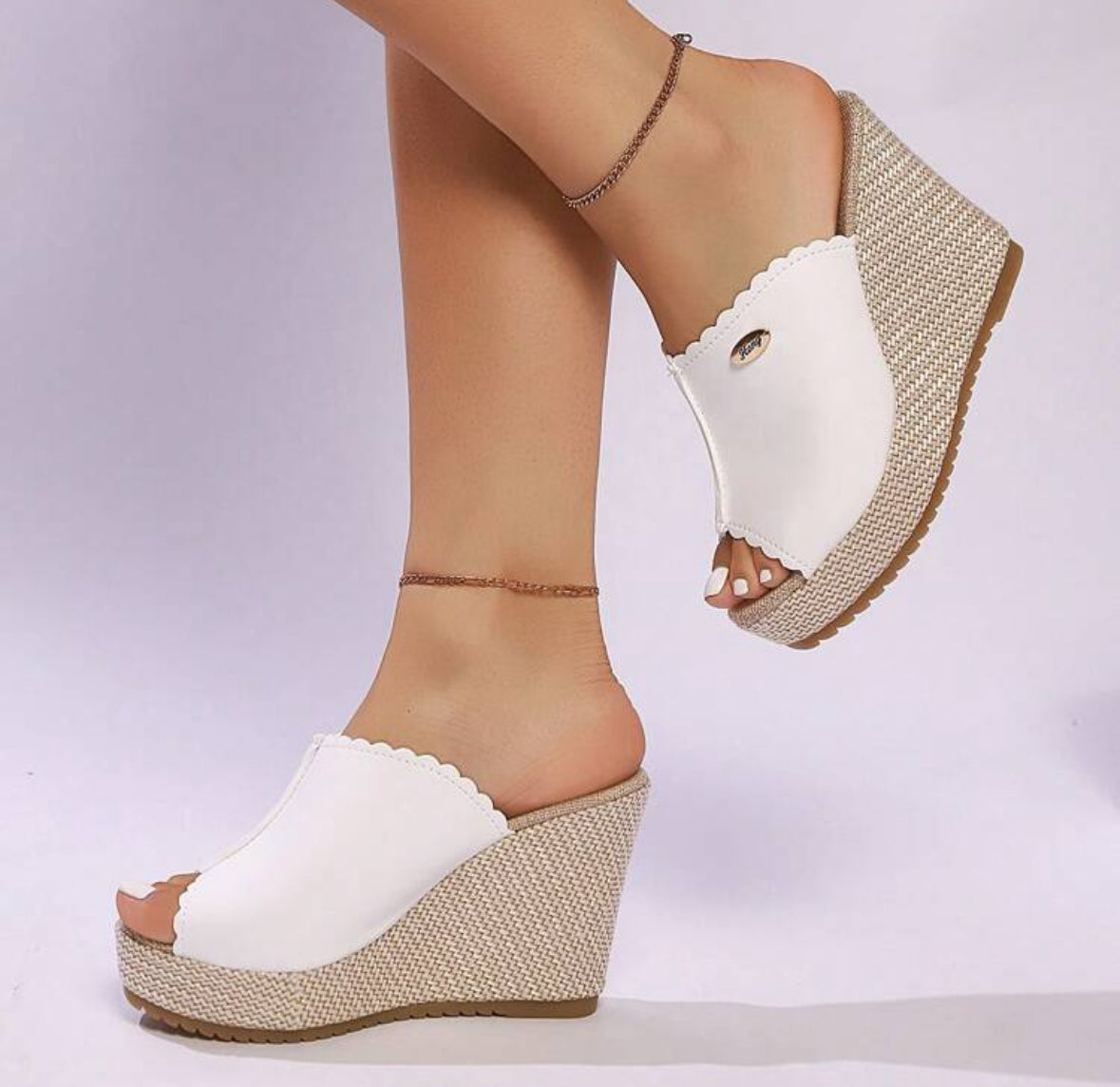 FZ Women's Platform Strap Minimalist Style High Heel Slip-On Wedge Shoes