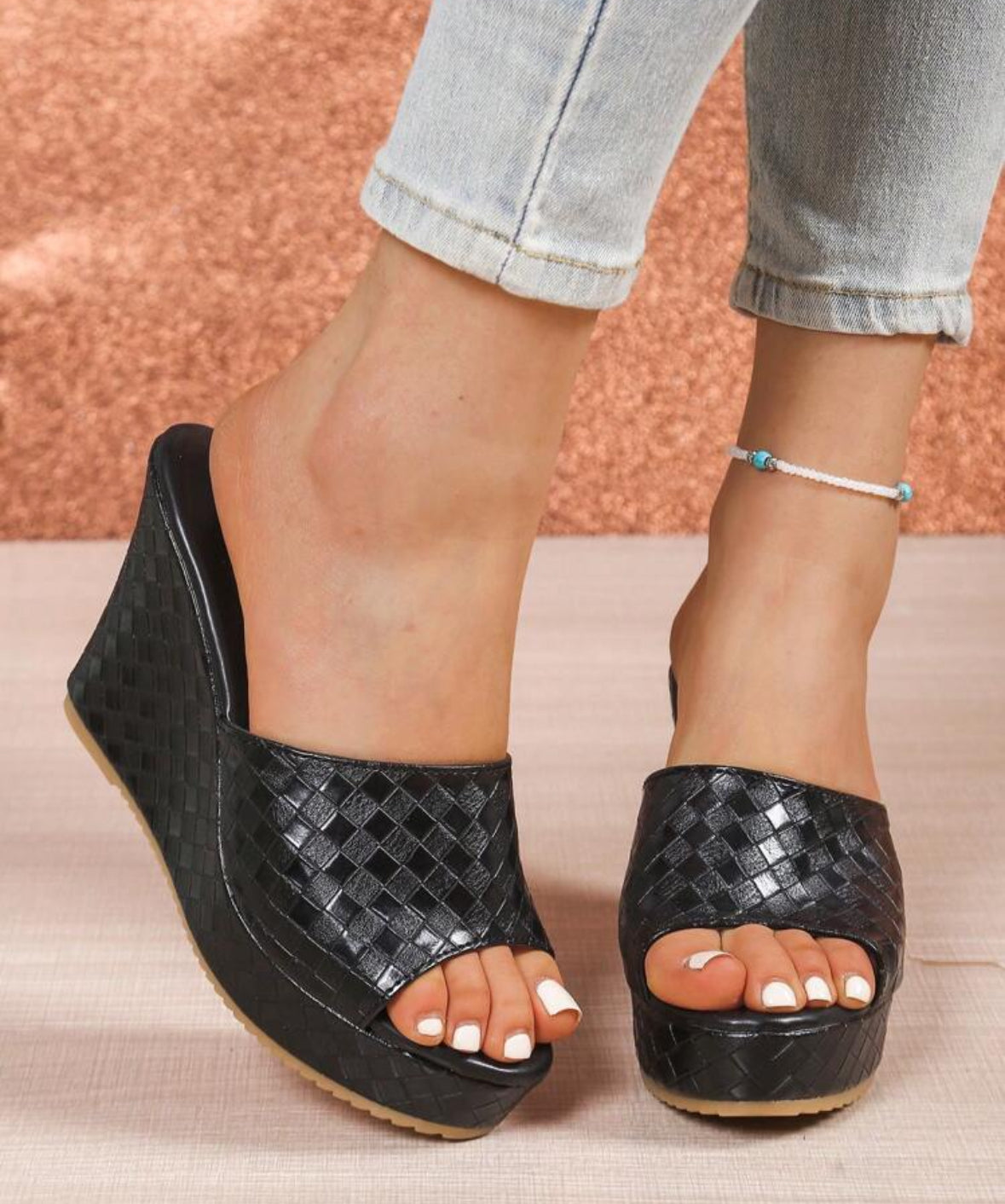 FZ Women's Solid Color Platform Slip-On Waterproof Wedge Sandals