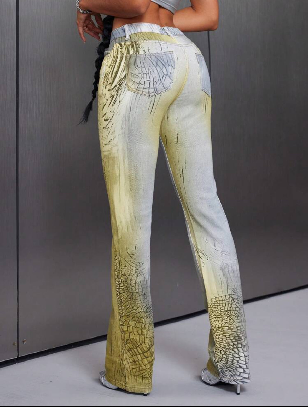 FZ Women's Plus Size Laser Flower Print Extra Long Denim Pants