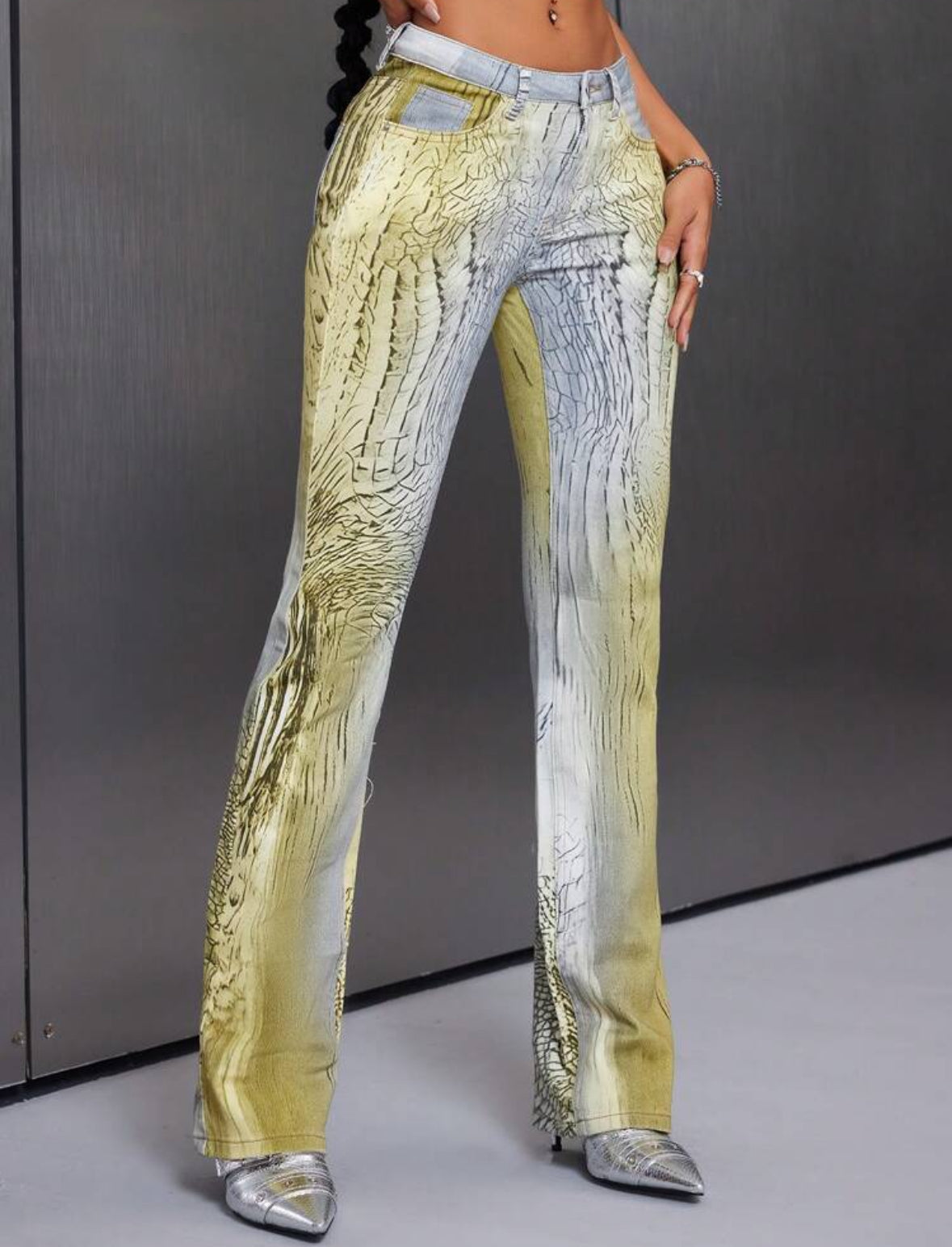 FZ Women's Plus Size Laser Flower Print Extra Long Denim Pants