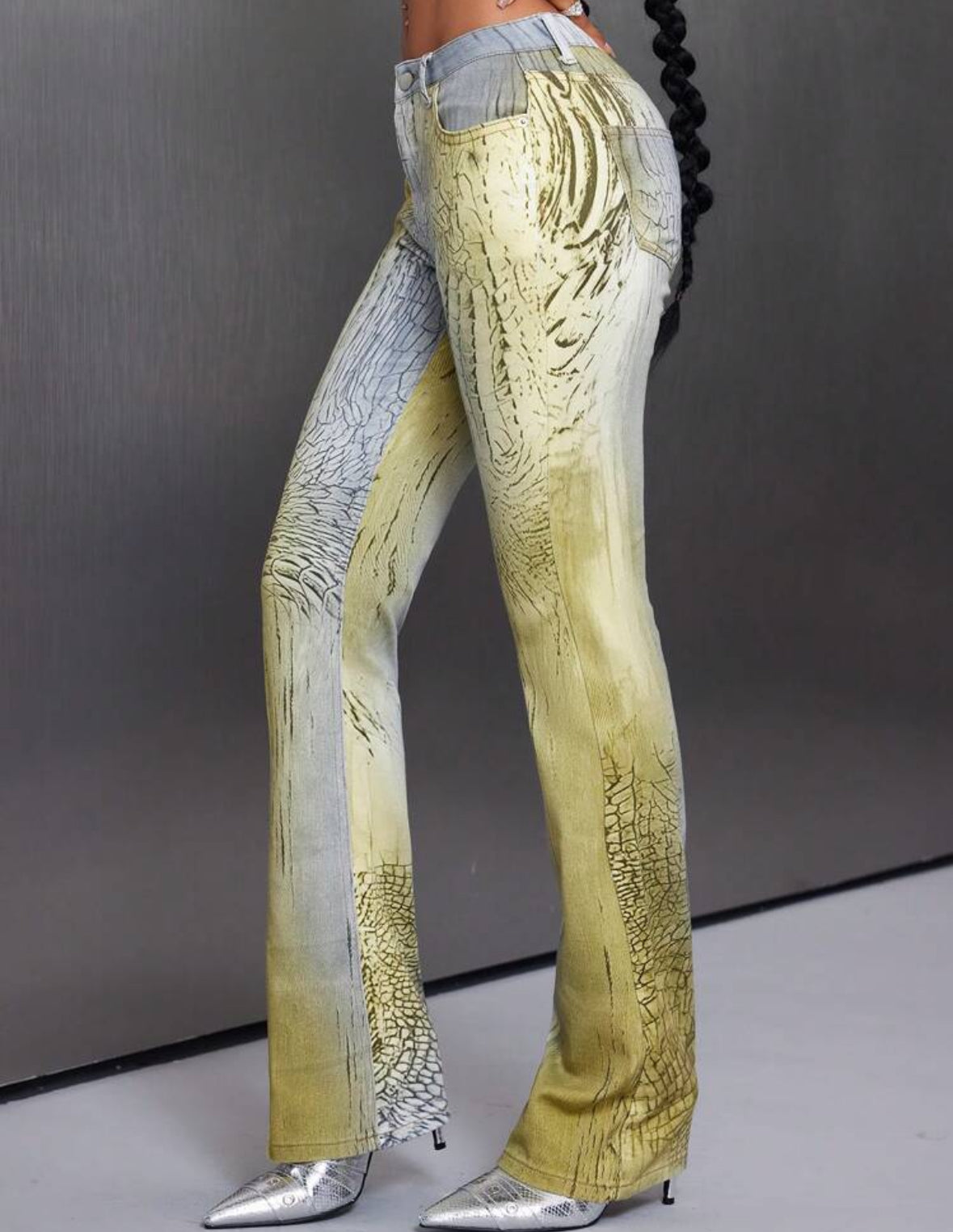 FZ Women's Plus Size Laser Flower Print Extra Long Denim Pants