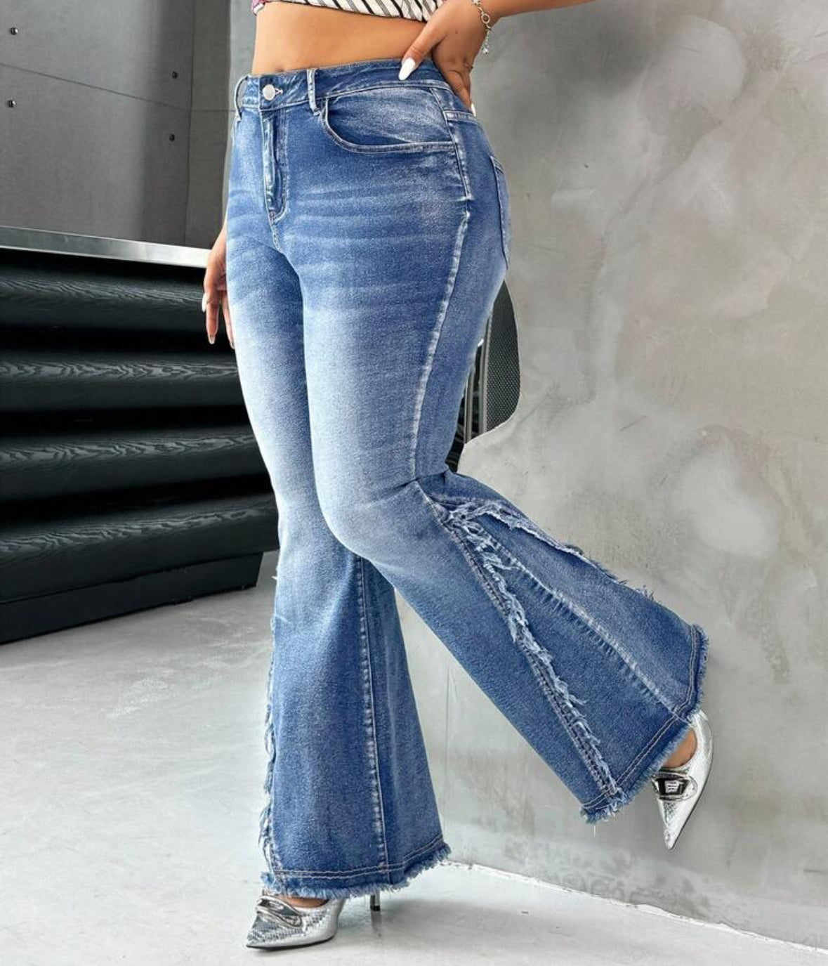FZ Women's Plus Size Jeans Stretch Flared Cutoff Retro Style Denim pants