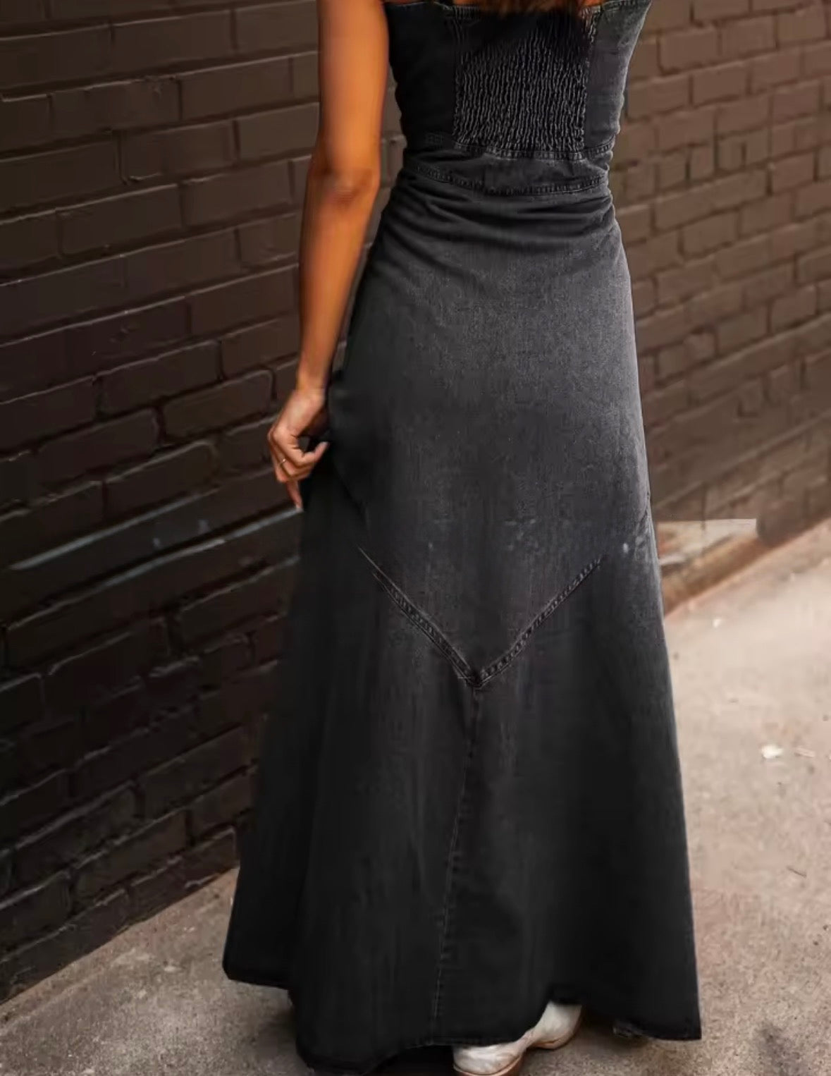 FZ Women's Retro Wash Halter Slim Single-breasted Big Swing Denim Dress