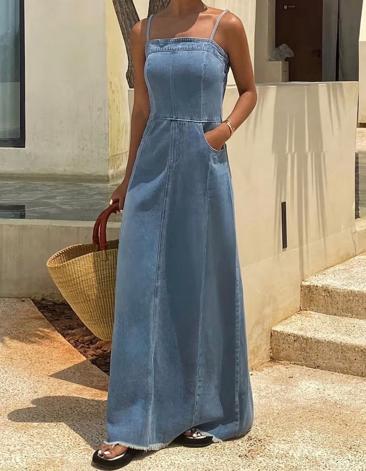 FZ Women's Fringe Trim Vacation Style Jumpsuit Denim Dress