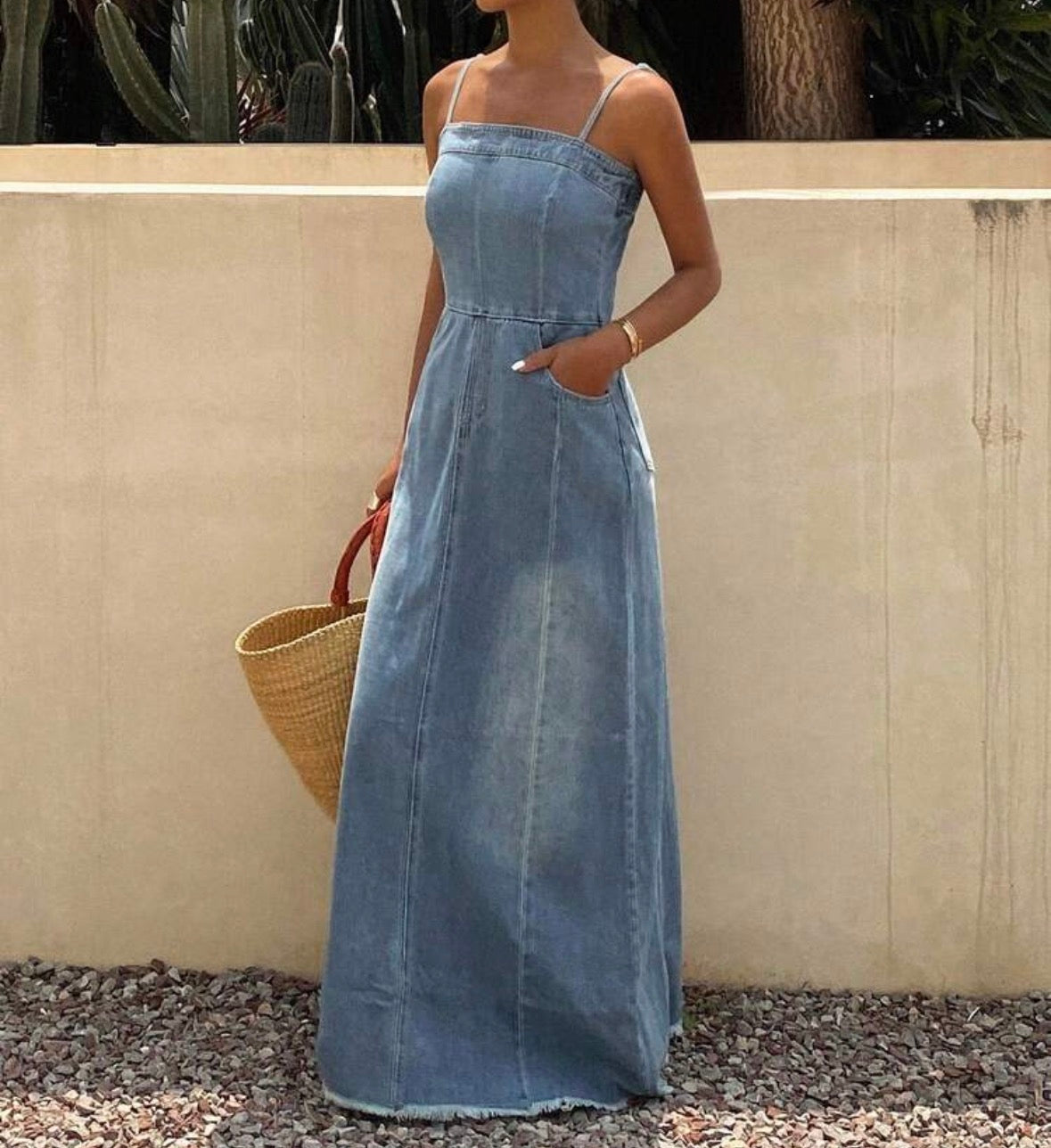 FZ Women's Fringe Trim Vacation Style Jumpsuit Denim Dress
