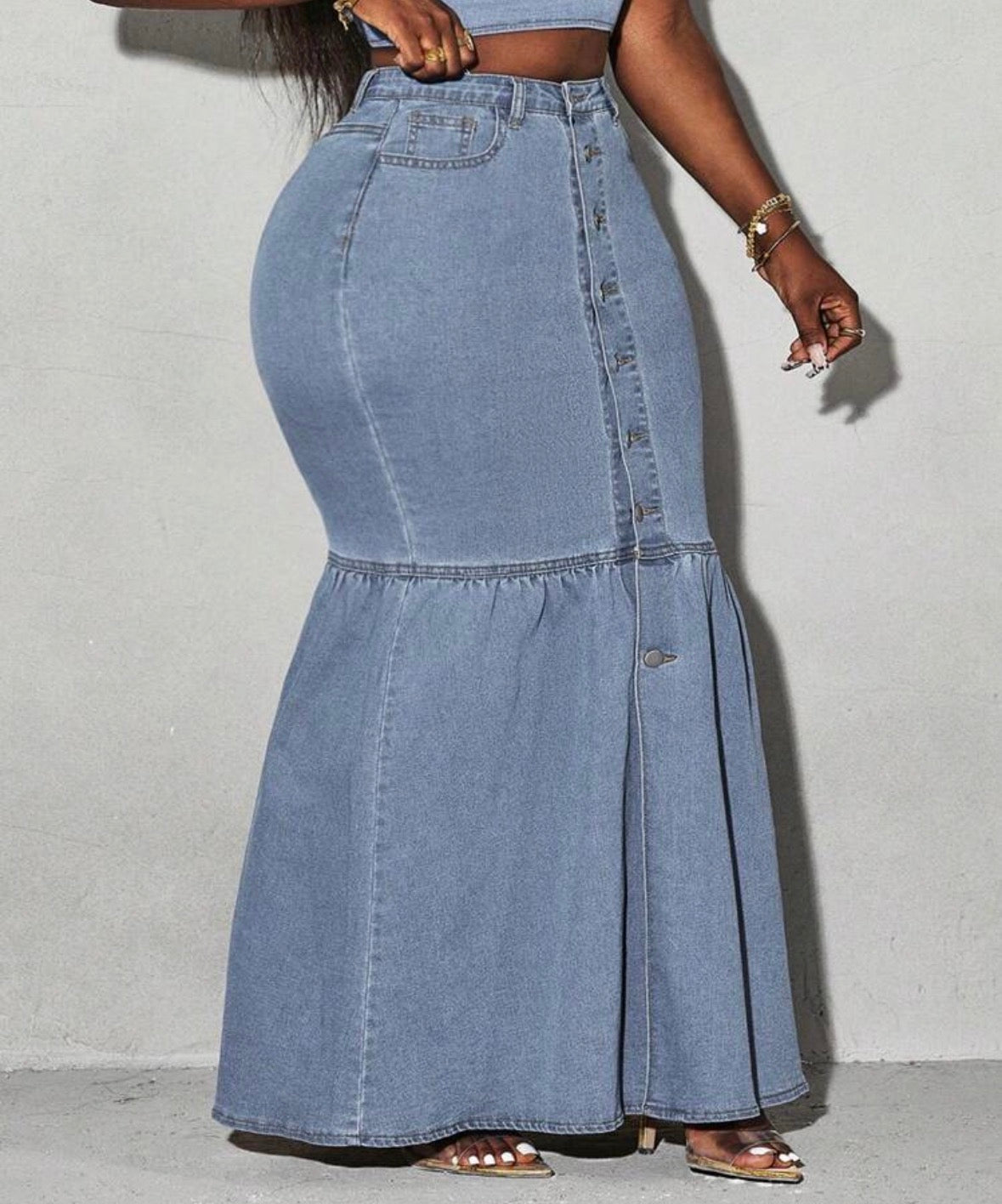 FZ Women's Plus Size Front Button Denim Skirt