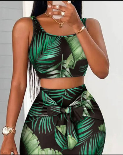 FZ Women's Tropical Print Skirt Suit