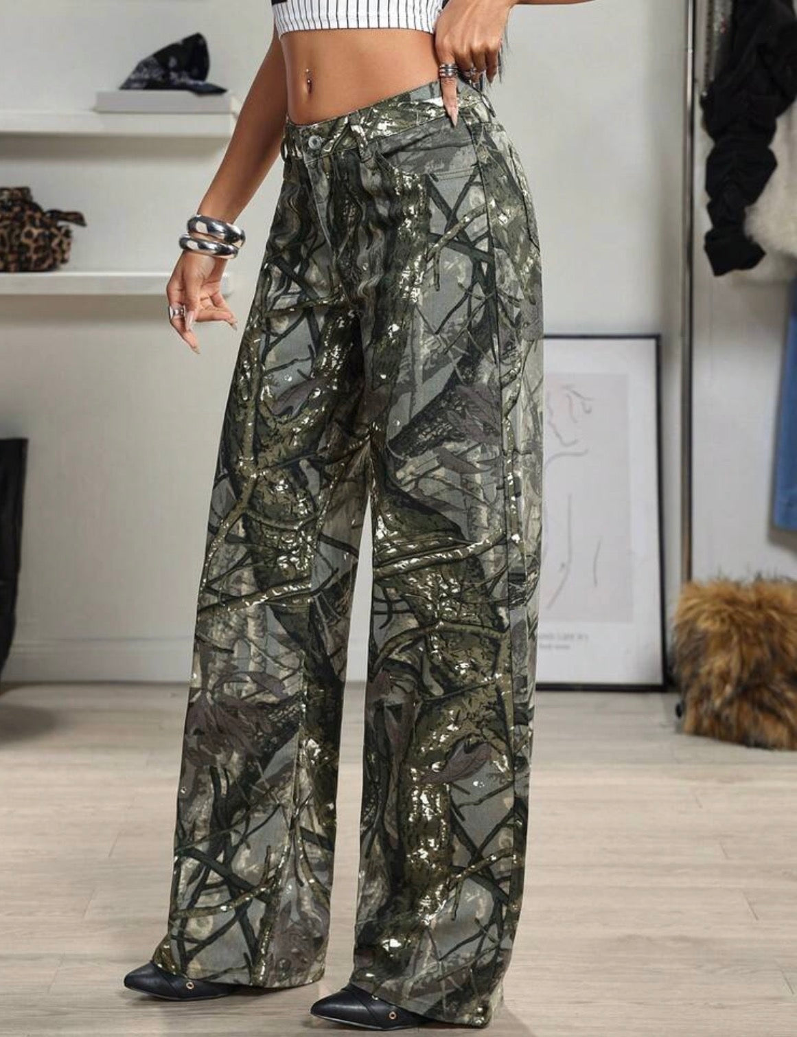 FZ Women's Camouflage Washed Straight Leg Denim Pants
