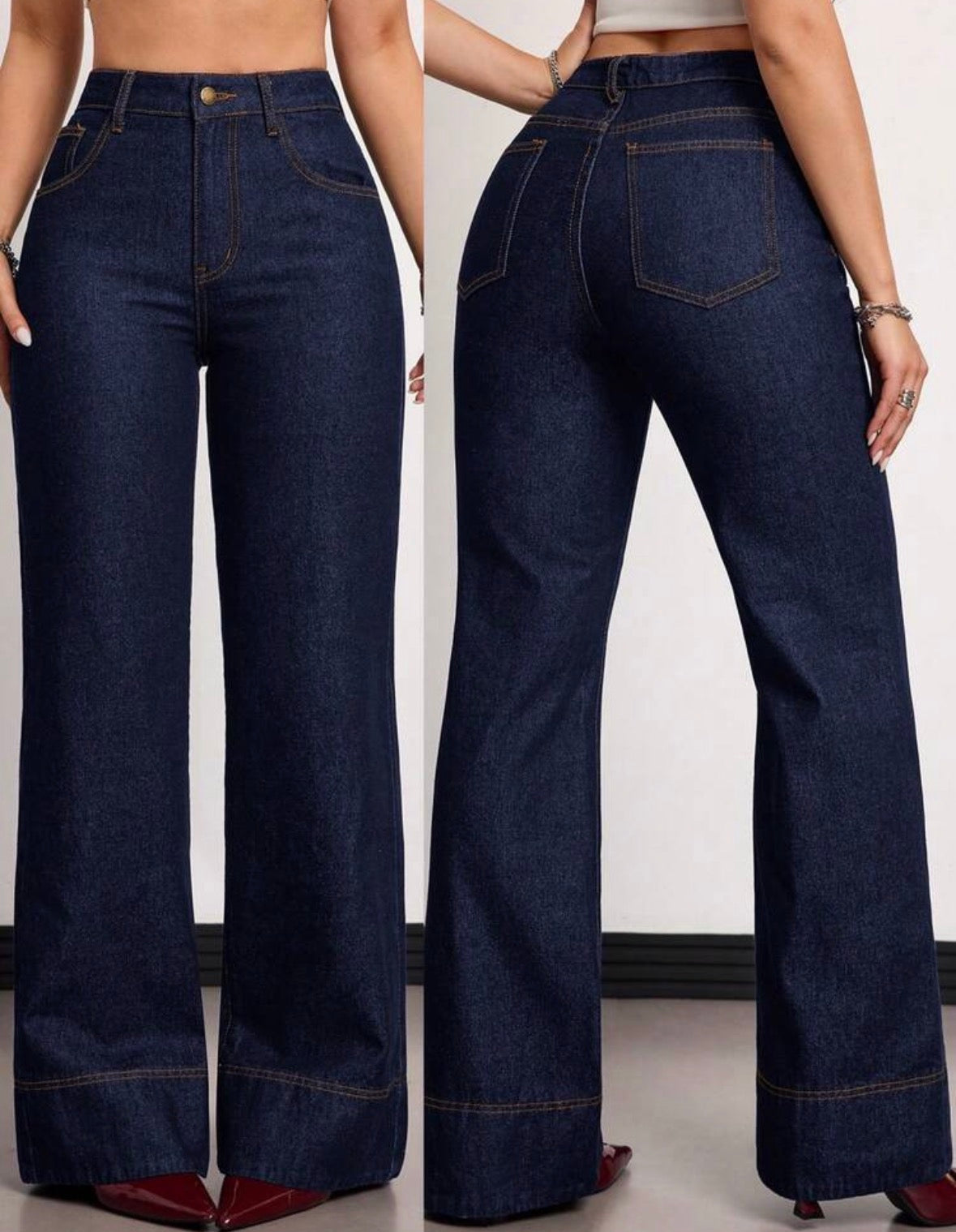 FZ Women's High Waist Pocketed Wide Leg Loose Versatile Denim Pants