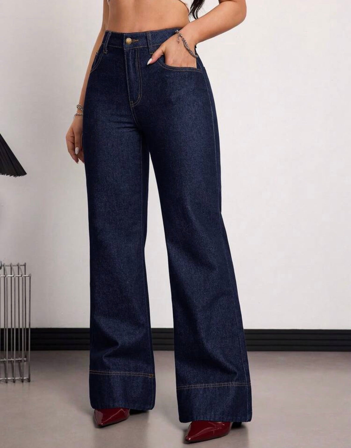FZ Women's High Waist Pocketed Wide Leg Loose Versatile Denim Pants