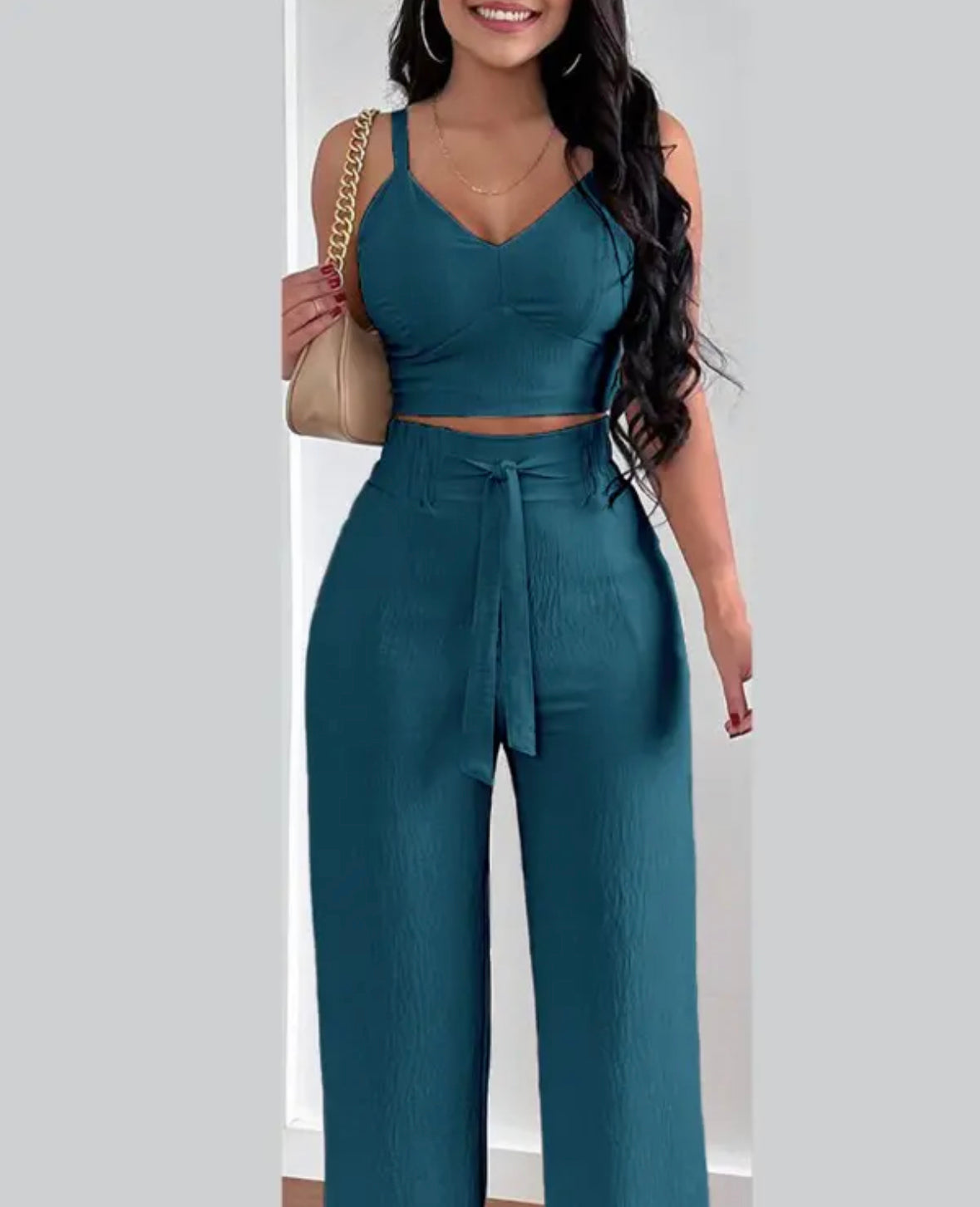 FZ Women's Shirred Design Wide Leg Pants Suit - FZwear