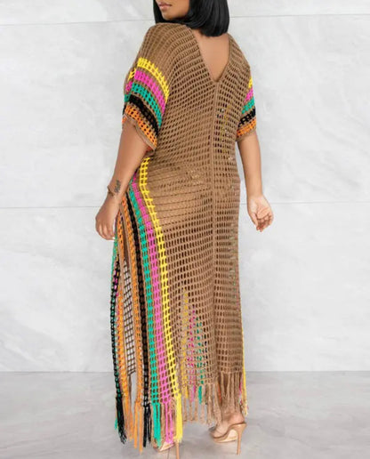 FZ Women's Yaad Striped Crochet Swimwear Cover Up