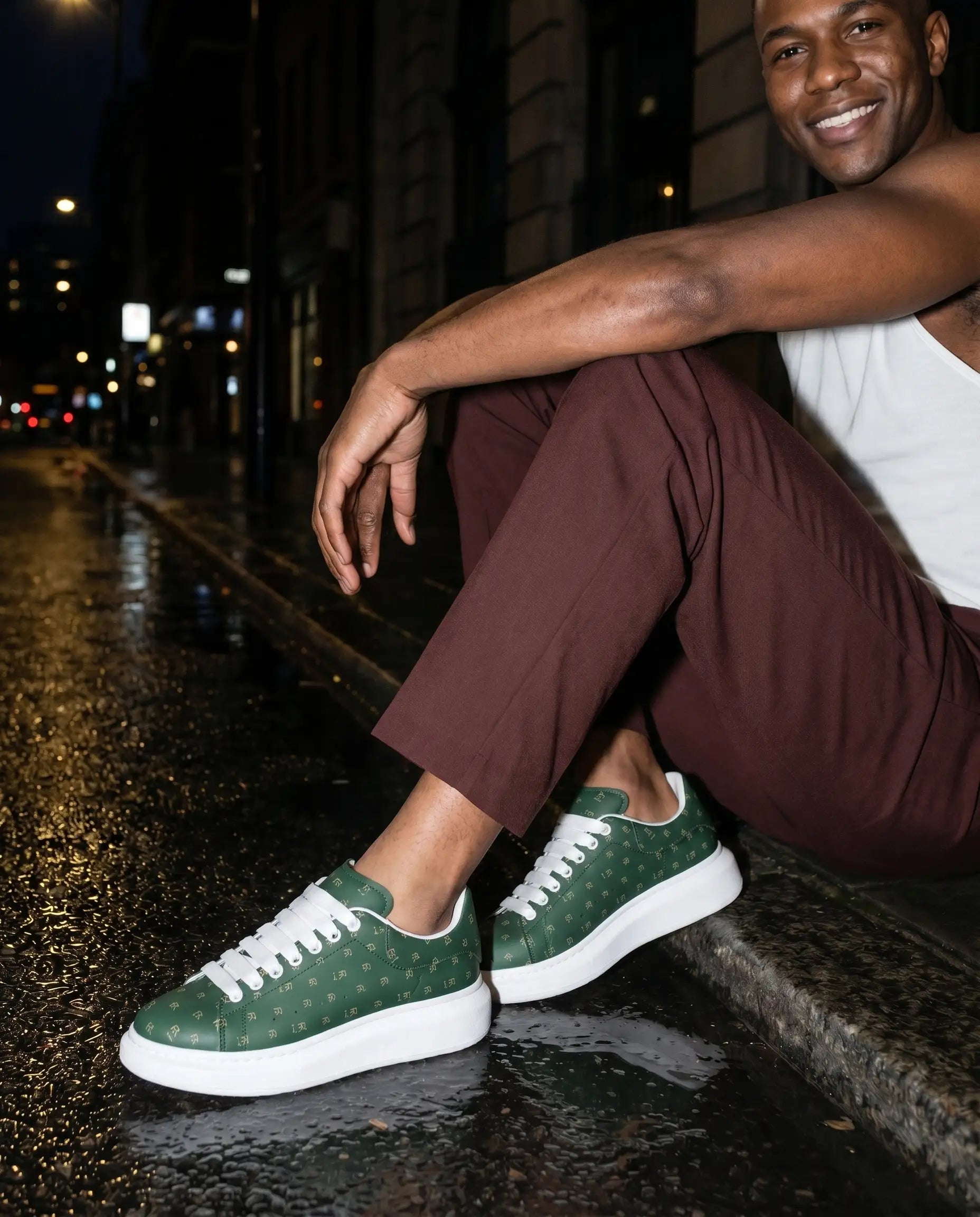 FZ Unisex Non Slip Lace Up Faux Leather Sneakers