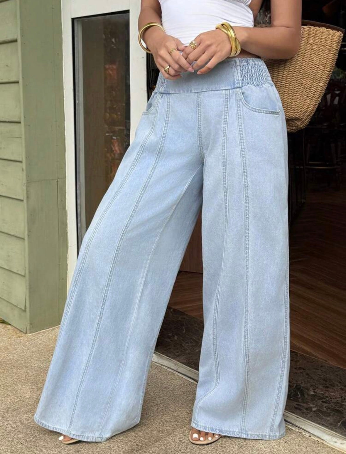 FZ Women's Casual Washed Wide Leg Denim Pants