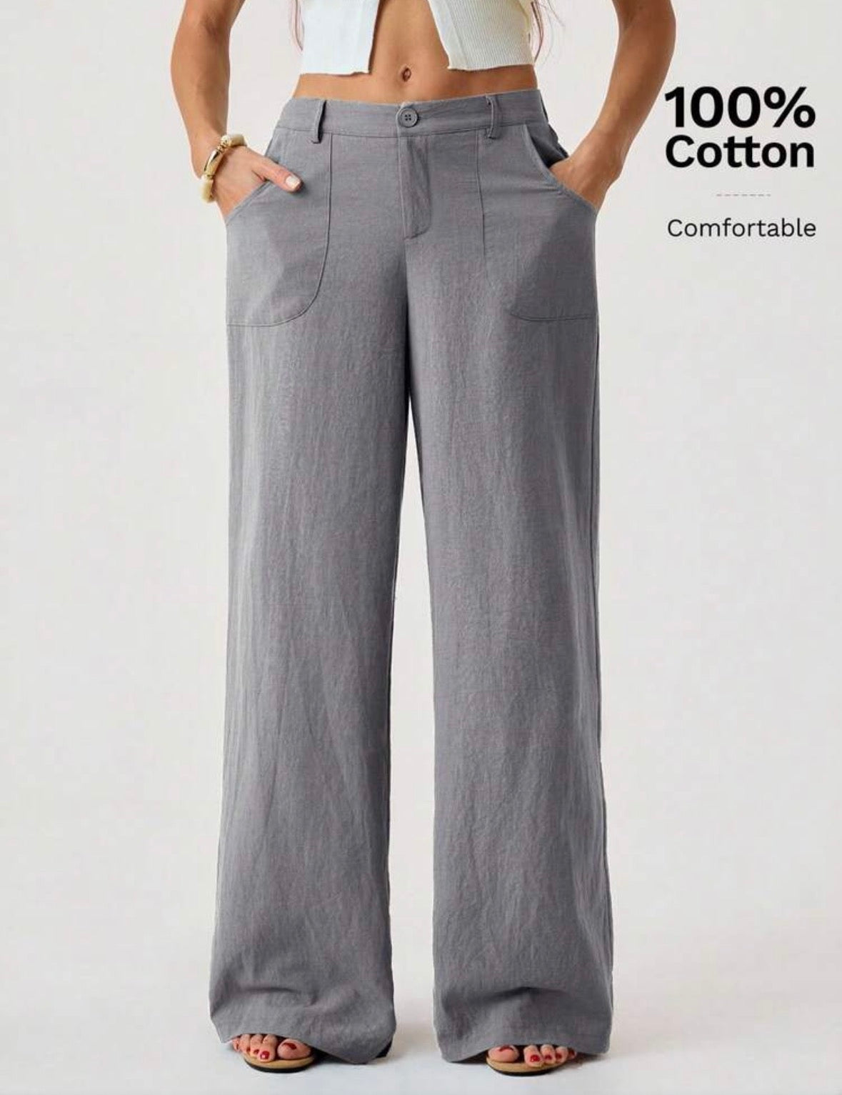 FZ Women's Washed Cotton Low Waist Straight Pants