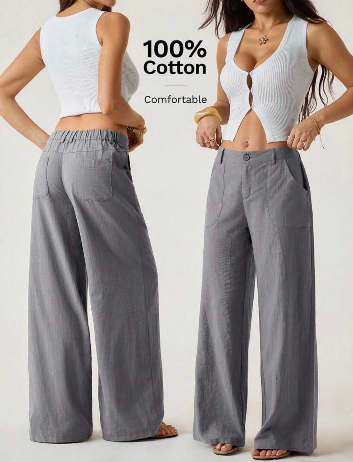 FZ Women's Washed Cotton Low Waist Straight Pants