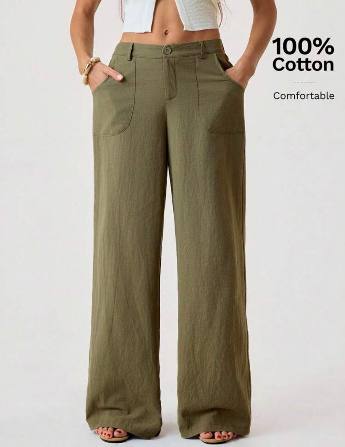 FZ Women's Washed Cotton Low Waist Straight Pants