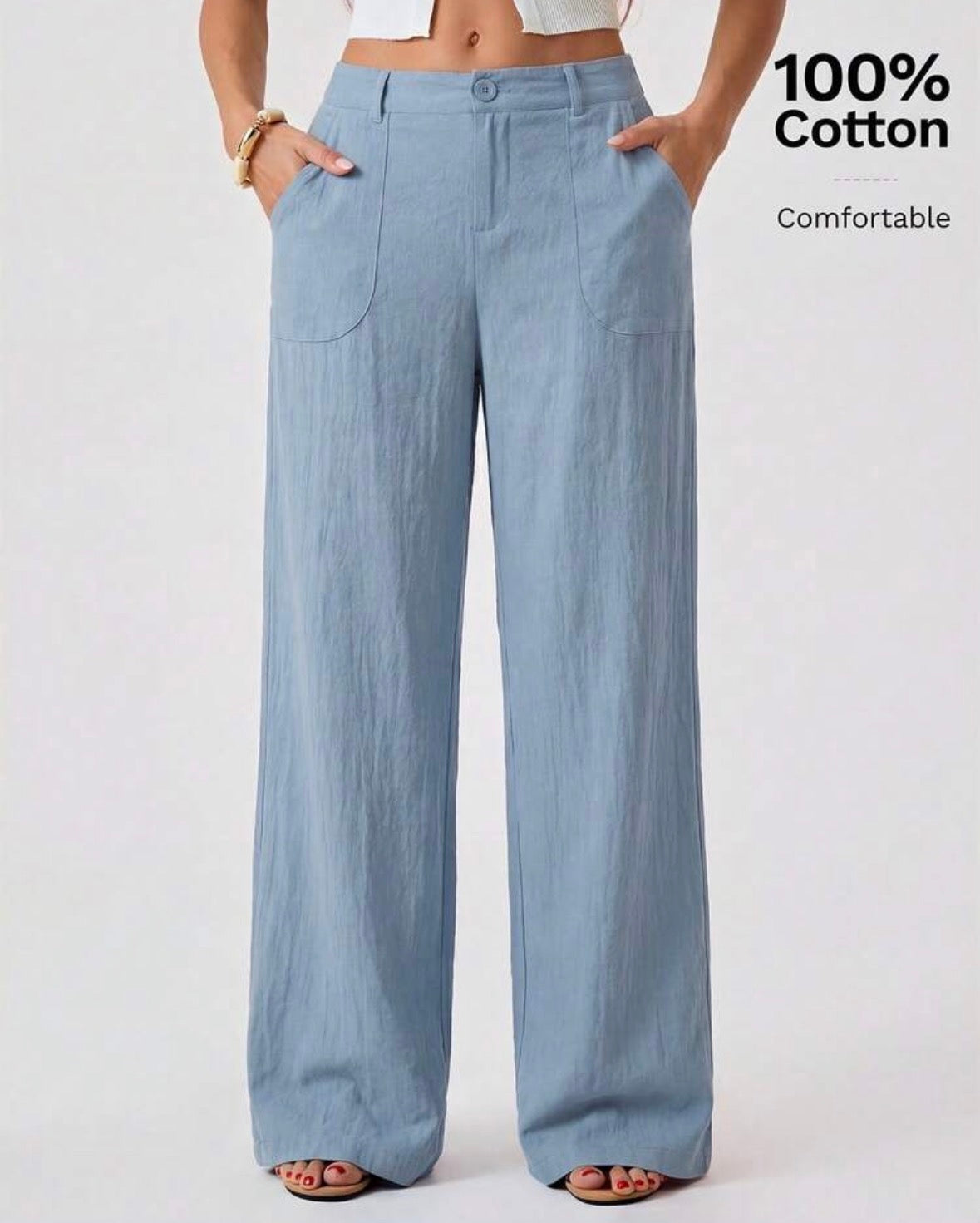 FZ Women's Washed Cotton Low Waist Straight Pants