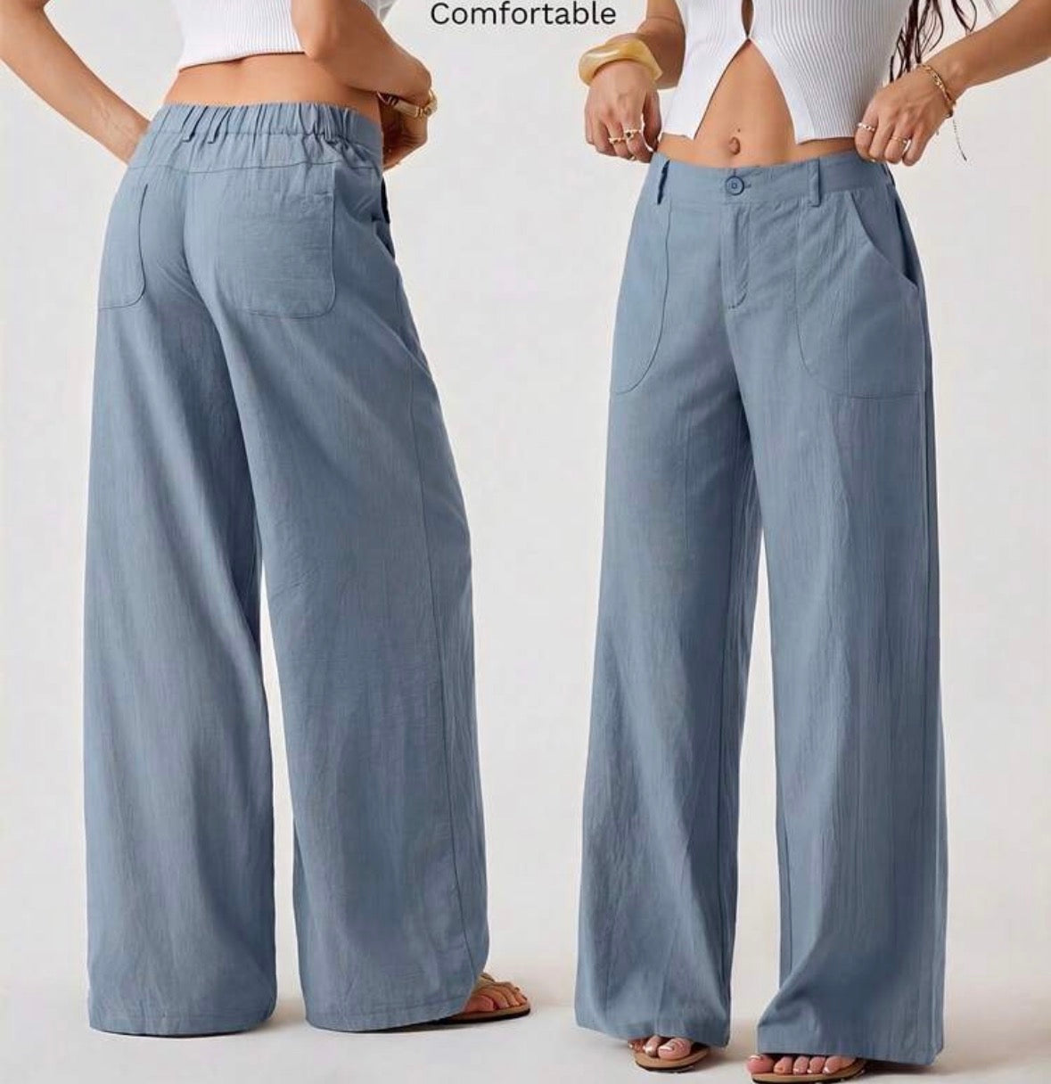 FZ Women's Washed Cotton Low Waist Straight Pants