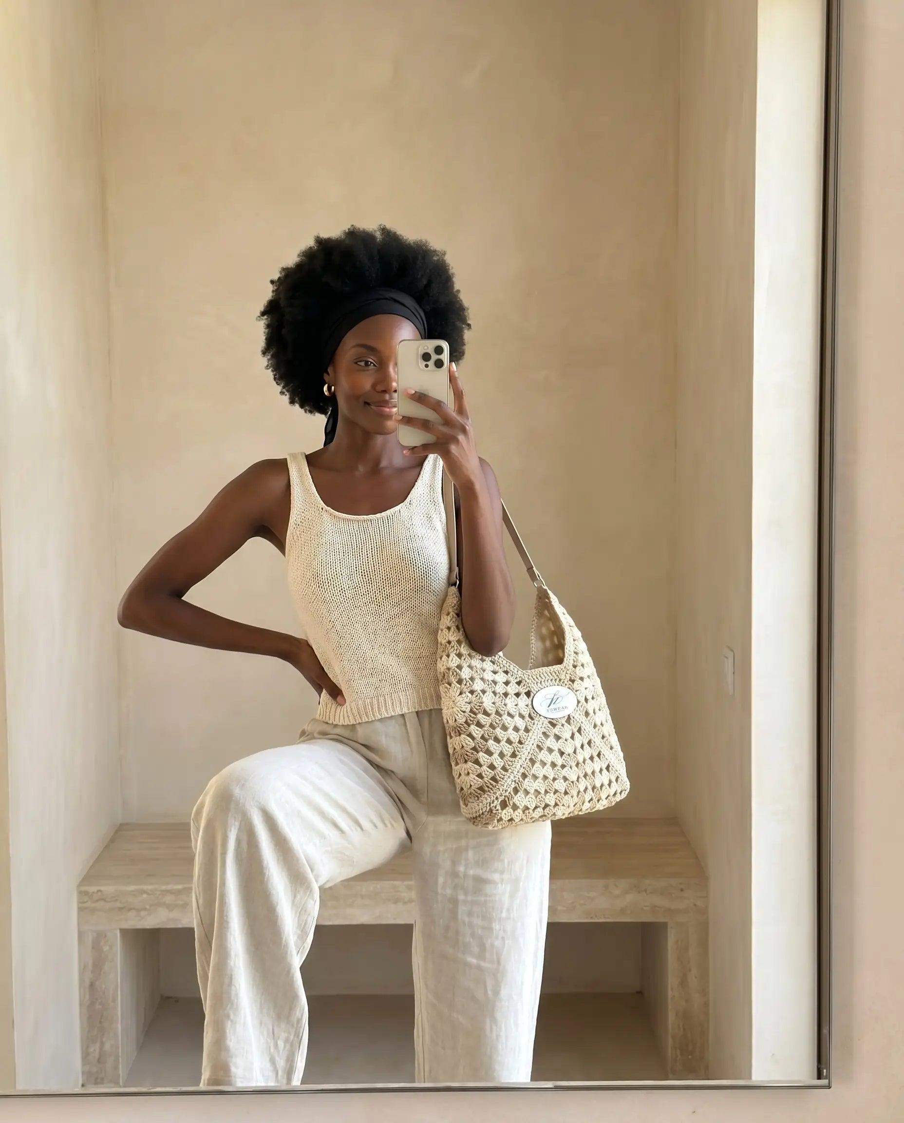 FZ Women's Crochet Straw Handbag