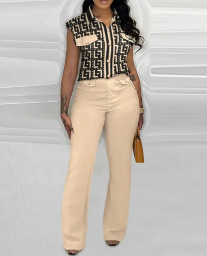FZ Women's Print Pocket Design Casual Pants Suit - FZwear